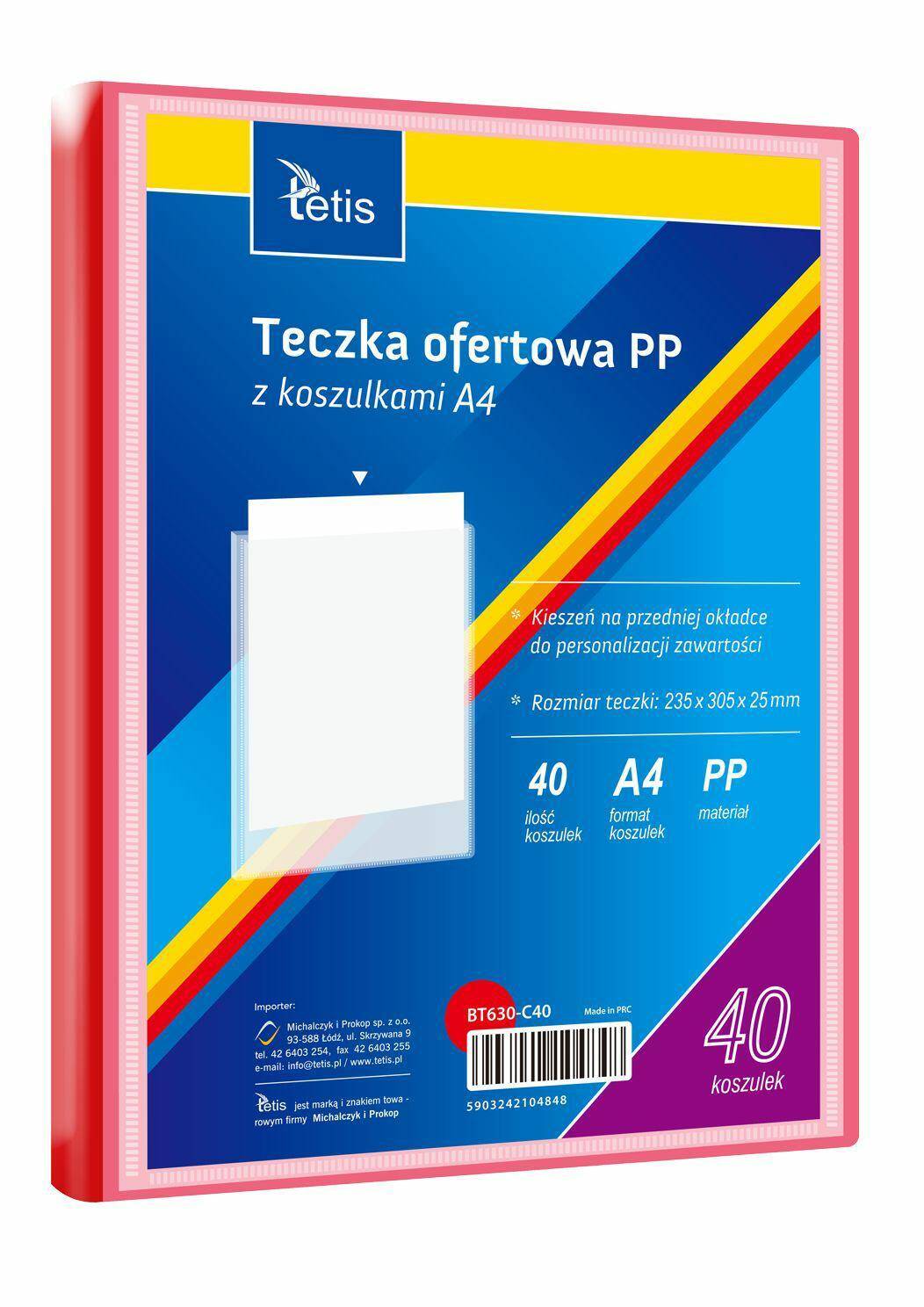 Teczka oferowa A4 PP czerwona 40