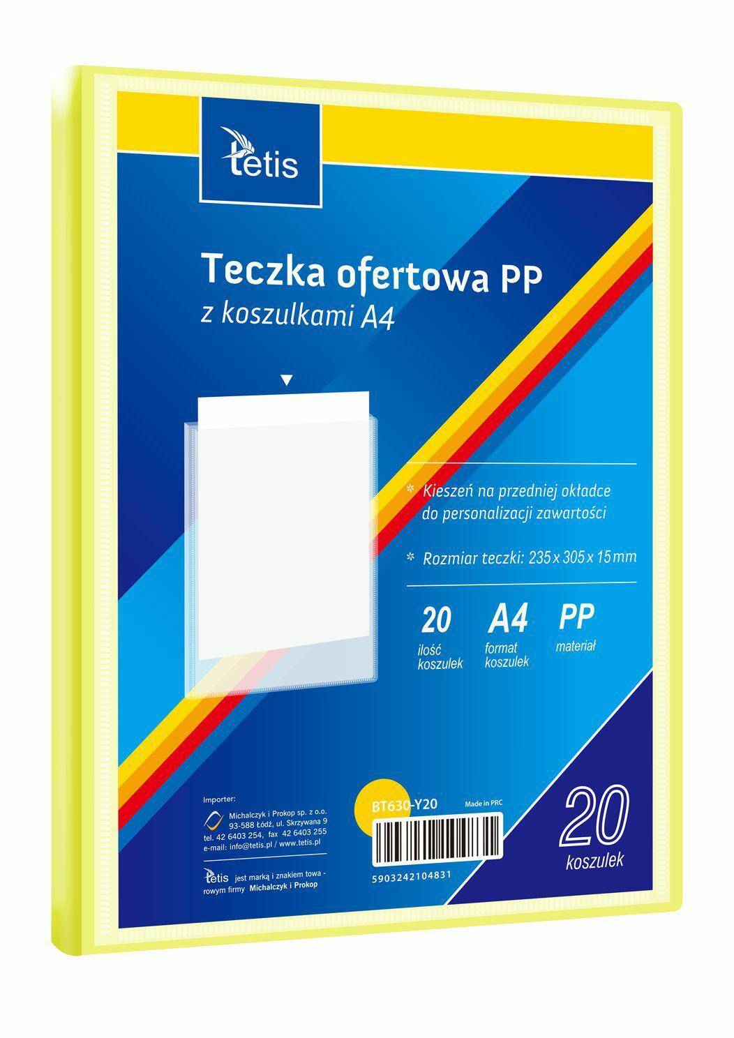 Teczka oferowa A4 PP żółta 20 koszulek