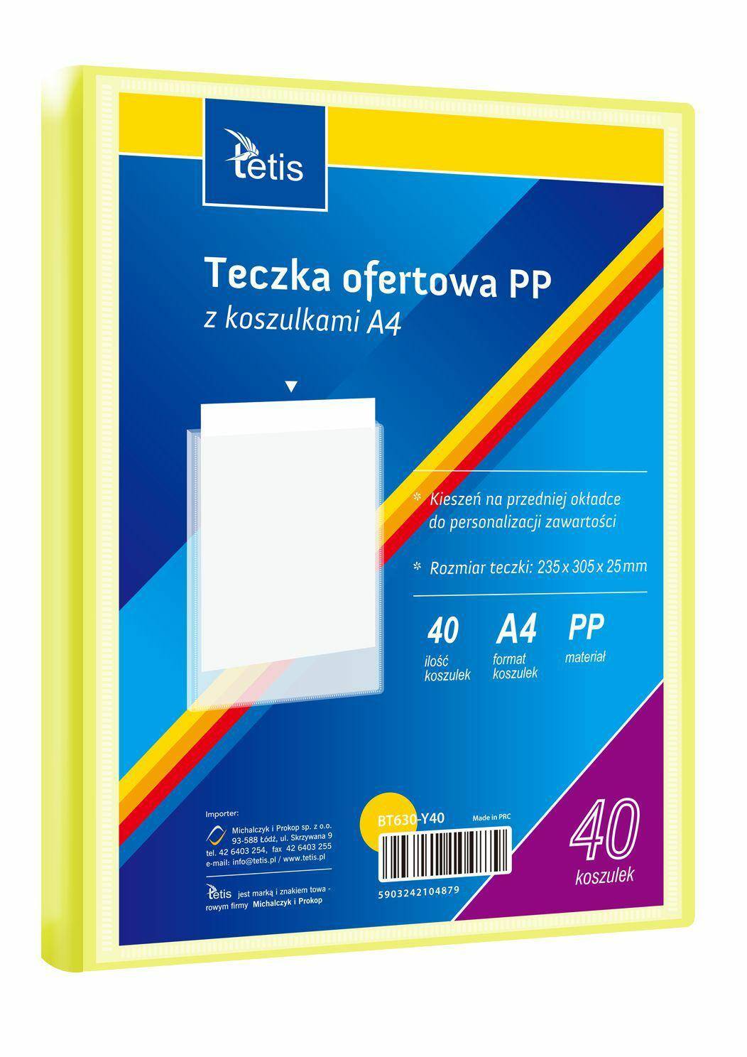 Teczka oferowa A4 PP żółta 40 koszulek