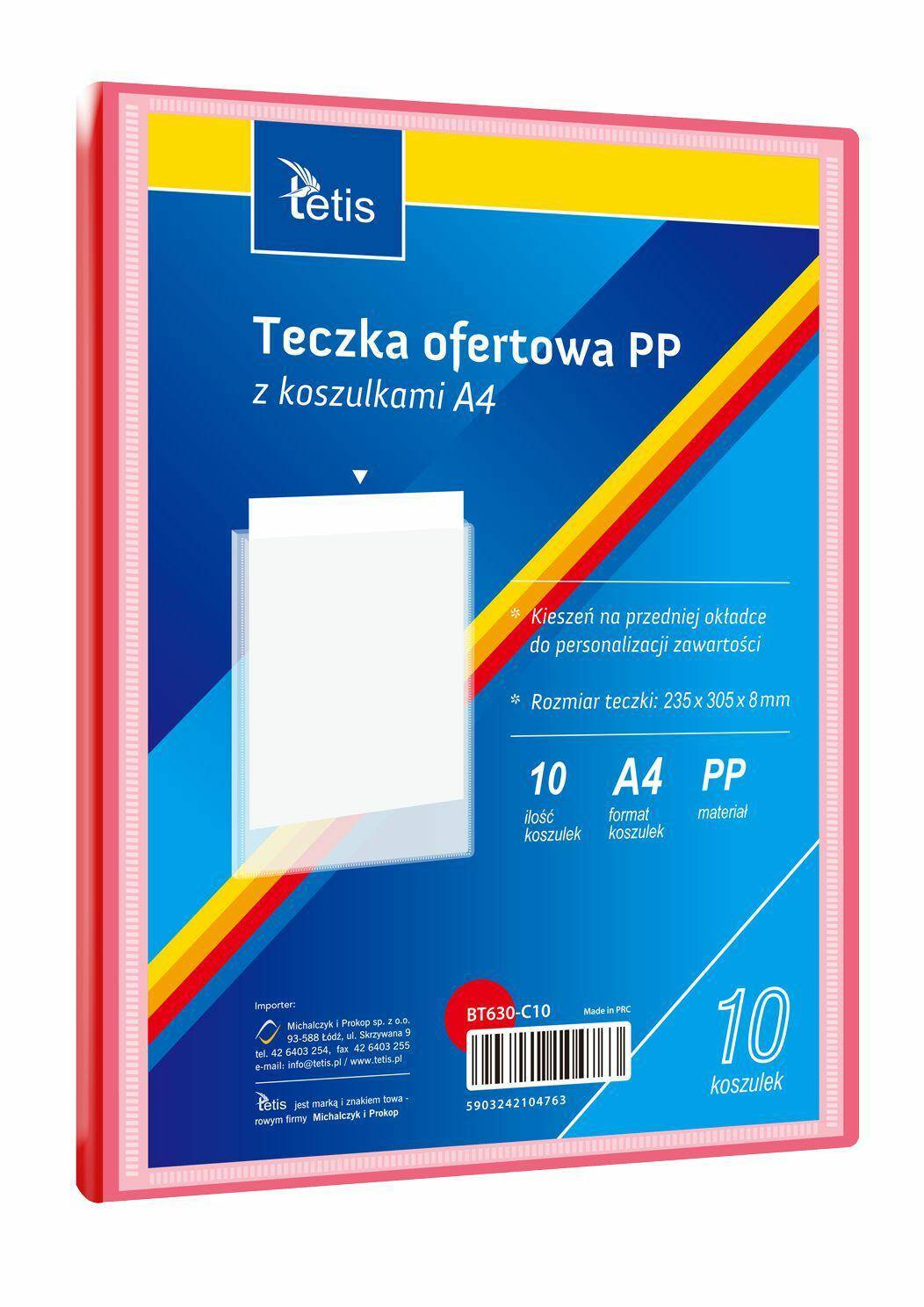 Teczka oferowa A4 PP czerwona 10