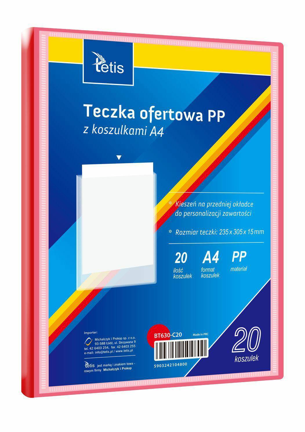 Teczka oferowa A4 PP czerwona 20