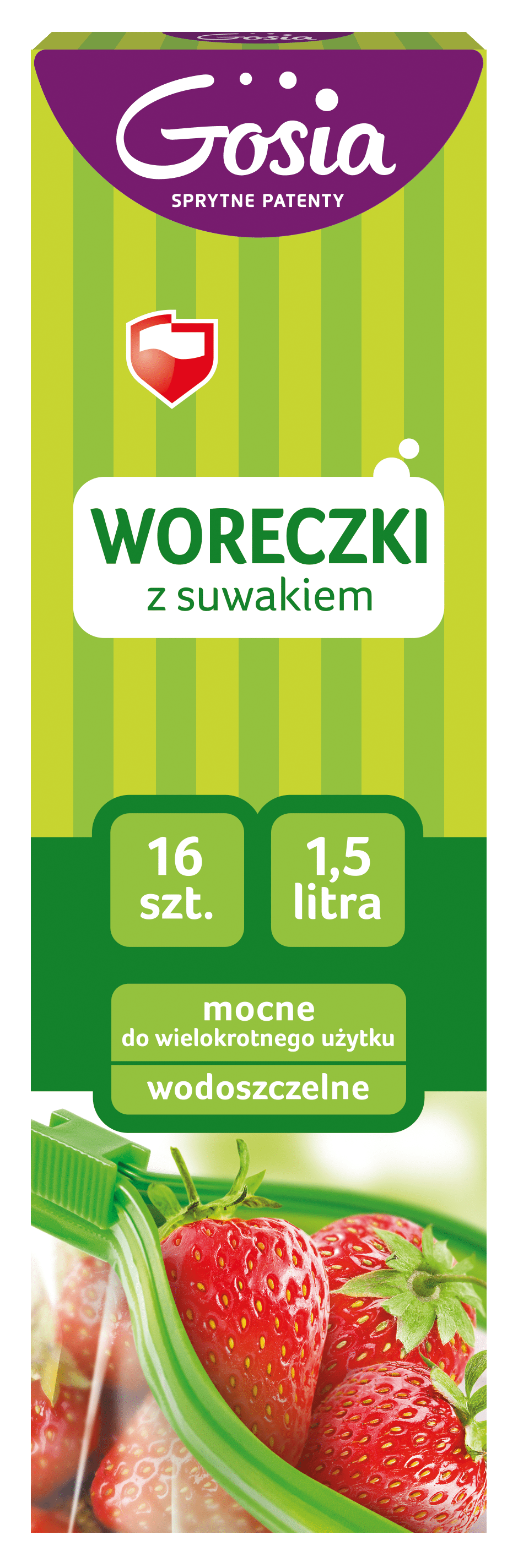 Torebki strunowe z suwakiem Gosia, przezroczyste, 1,5l, 19x21cm, 16 szt.