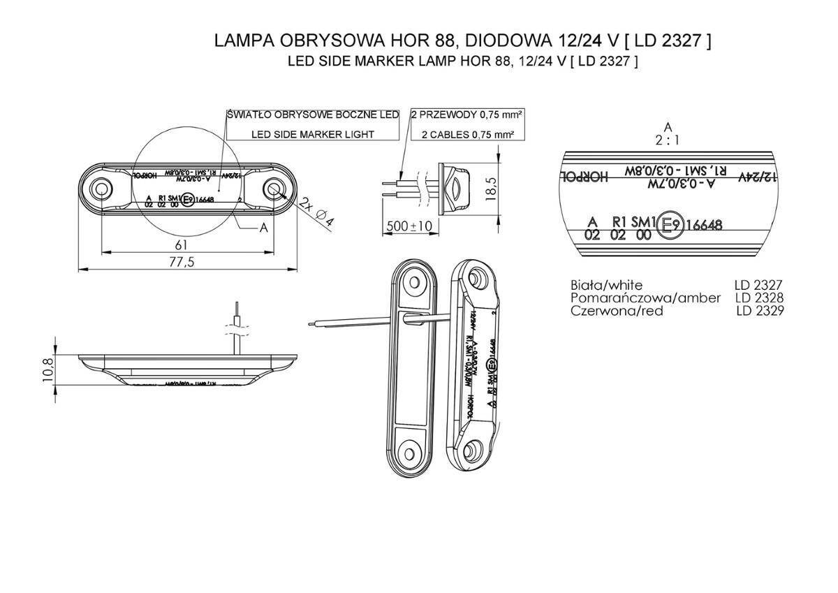 LAMPA OBRYSOWA DIODA POMARAŃCZOWA LD2328 (Zdjęcie 3)
