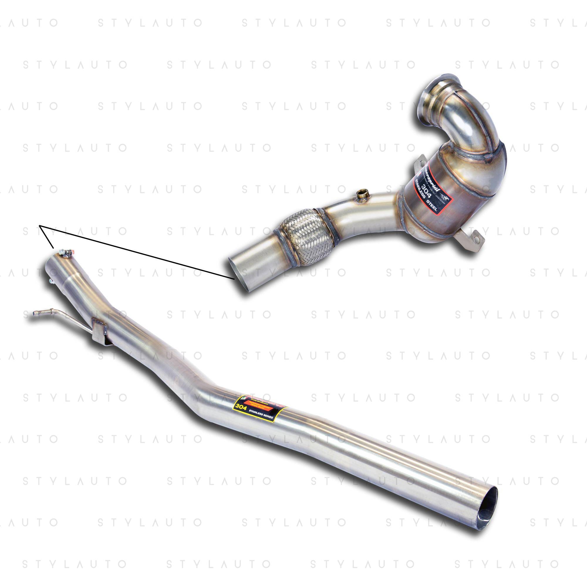 Supersprint Turbo downpipe zestaw z katalizatorem metalicznym HJS Supersprint 200 CPSI (łączy turbinę z środkową częścią układu OEM)