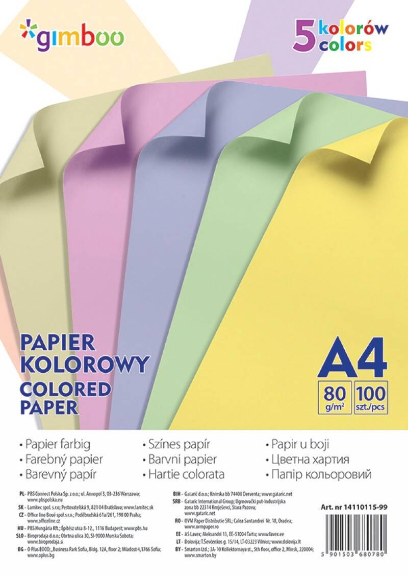 Papier kolorowy GIMBOO, A4, 100 arkuszy,