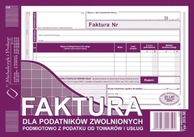 Faktura A5 dla podatników zwolnionych