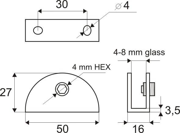 Wspornik szkła HALF-MOON 4-8mm chrom (Zdjęcie 3)