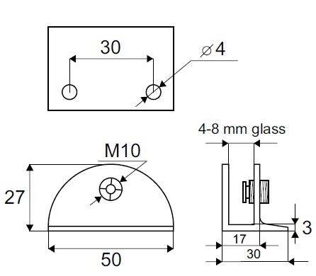 Wspornik szkła HALF-MOON X 4-8mm chrom (Zdjęcie 2)