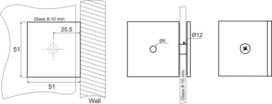 Łącznik ściana/szkło BERN 90st SS (Zdjęcie 3)
