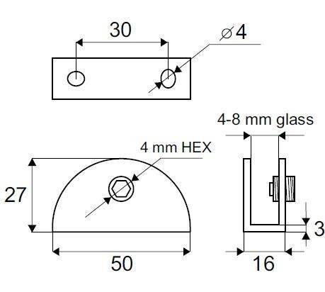 Wspornik szkła HALF-MOON 4-8mm SS (Zdjęcie 2)