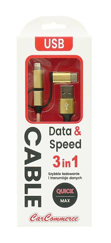 KABEL - USB A 2.0 / 3 w 1 - 2,4A 1m (Zdjęcie 2)