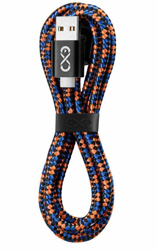 UNIWERSALNY KABEL micro USB 1,5m czarno-pomarańczowo- niebieski