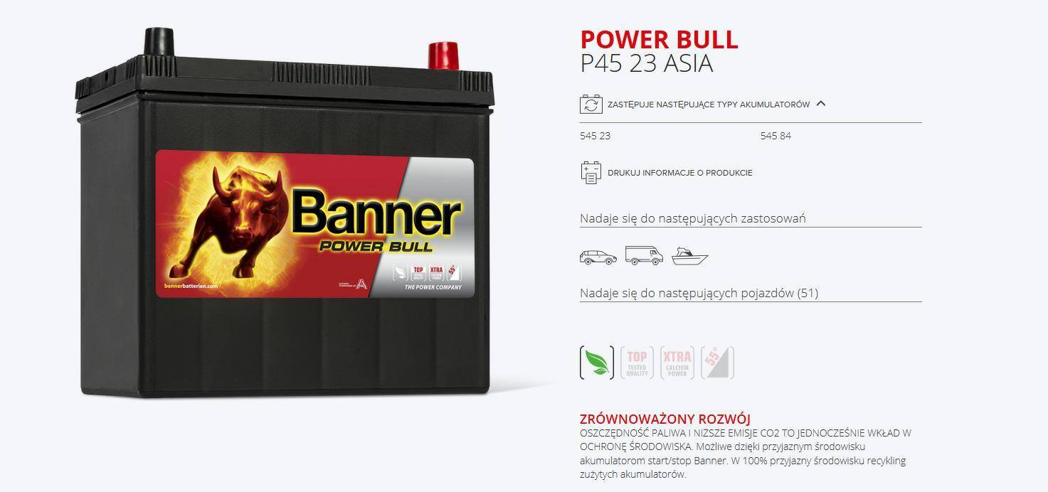 Banner Power Bull 45Ah/360A P4523 P+ jap