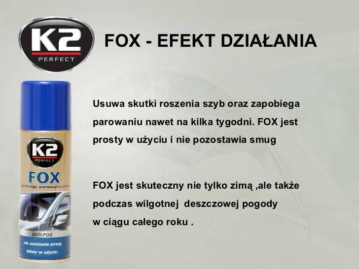 K2 FOX przeciw parowaniu szyb 150ml