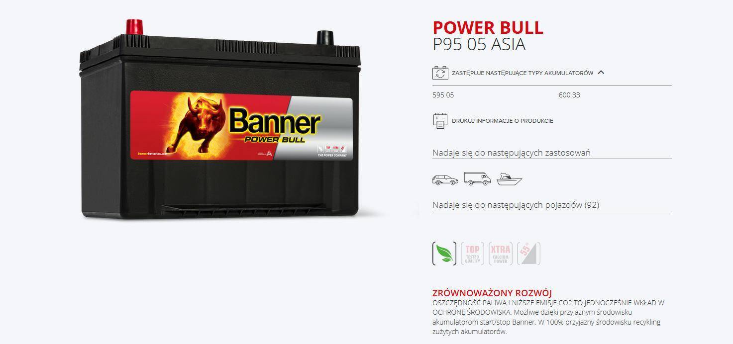 Banner Power Bull 95Ah/680A P9505 L+jap