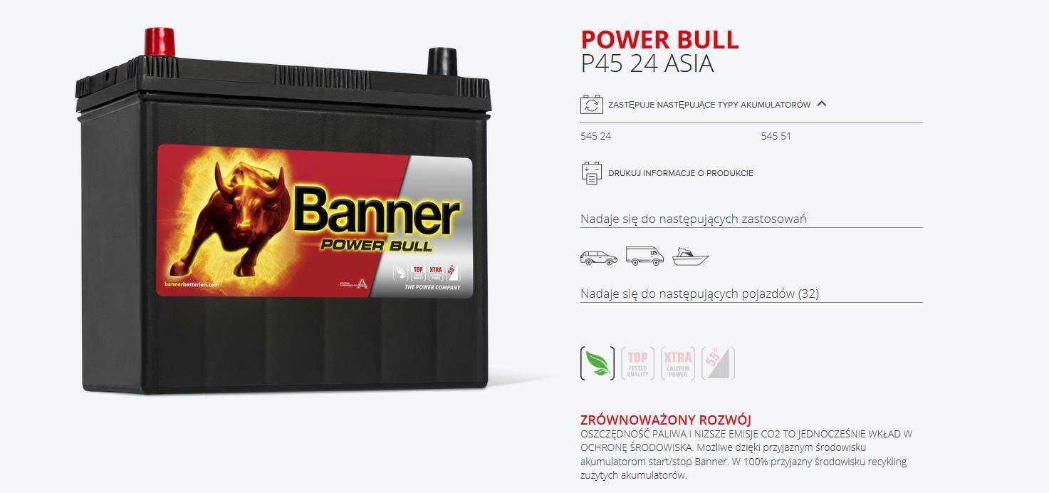 Banner Power Bull 45Ah/360A P4524 L+ jap