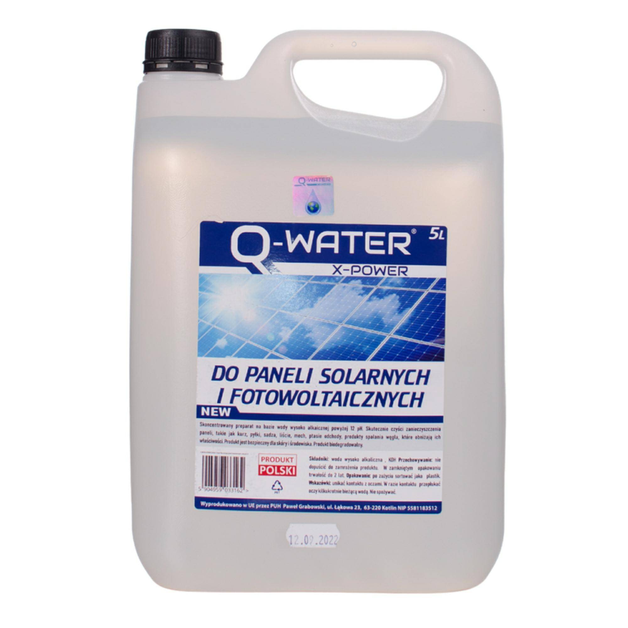 Q-Water 5L płyn do czyszczenia paneli solarnych i fotowoltaicznych.