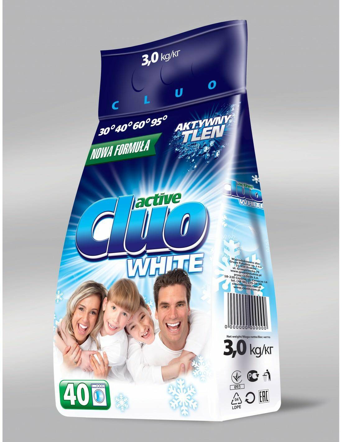 CLUO 3kg biały proszek do prania 40 prań (Zdjęcie 1)