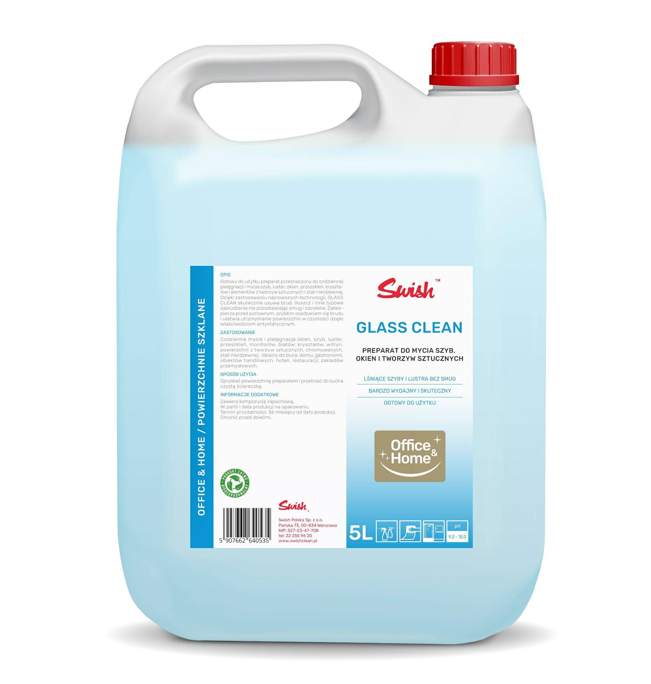 Swish Glass Clean 5L Gotowy do użytku środek o działaniu odtłuszczającym do mycia szyb, luster i tworzyw sztucznych