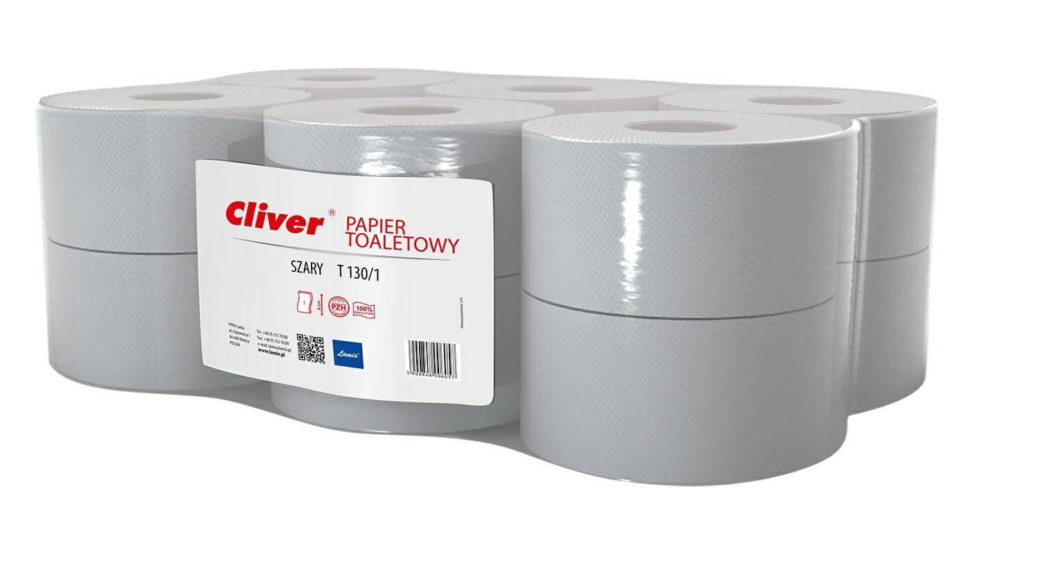 Papier toaletowy JUMBO SZARY makulatura 1-warstwowa CLIVER T130/1a12