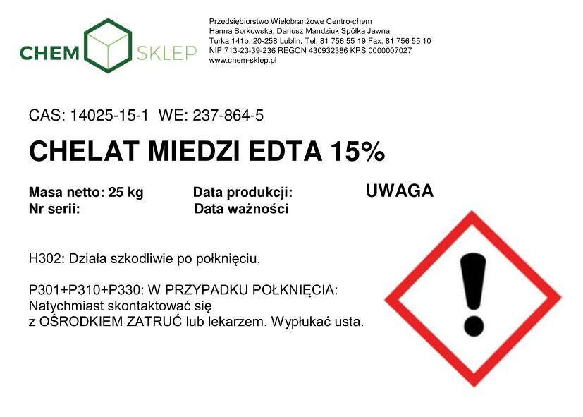 CHELAT MIEDZI EDTA 15% 25KG (Zdjęcie 2)
