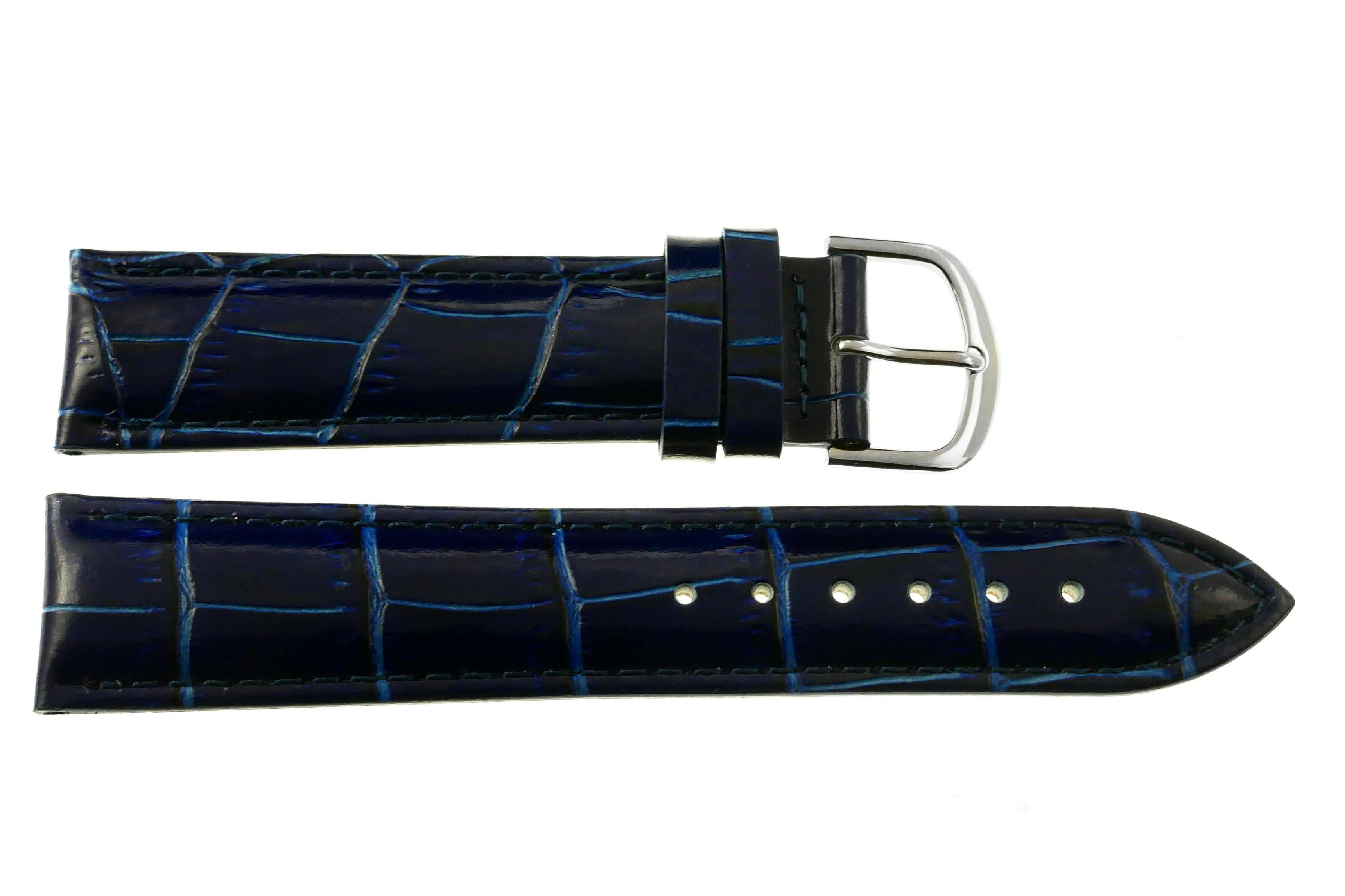 PASEK REDA 20mm KROKODYL ciemnogranatowy pasek, granatowe przeszycie, połysk