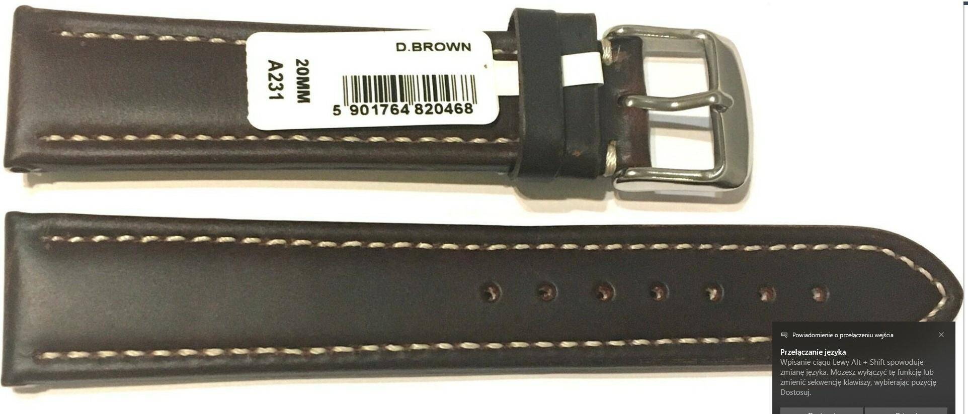 PASEK CHERMOND 26 MM A231 GŁADKI ciemnobrązowy pasek, białe przeszycie