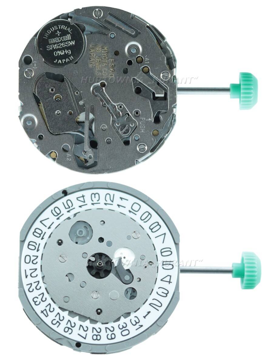 MECHANIZM MIYOTA FS60 10 1/2``` DATE4.5/DAY9 CHR RETRODAY SS MIN Quartz - Slanted Push