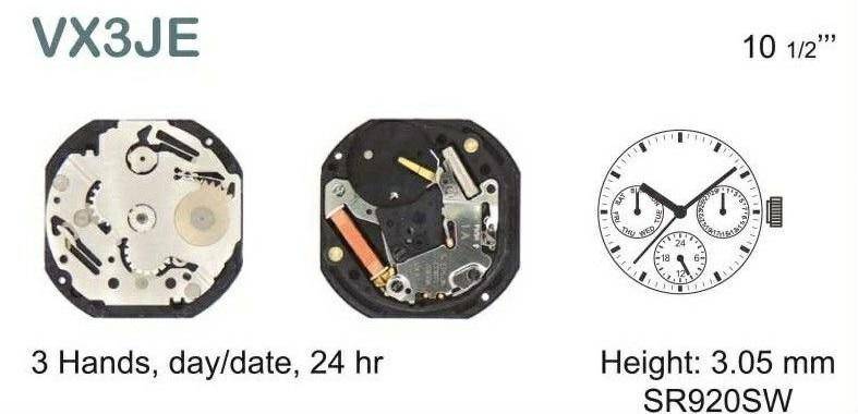 MECHANIZM SEIKO VX3J E H2 12 3/4``` DATE3 24H@9 Quartz (371 | SR920SW)