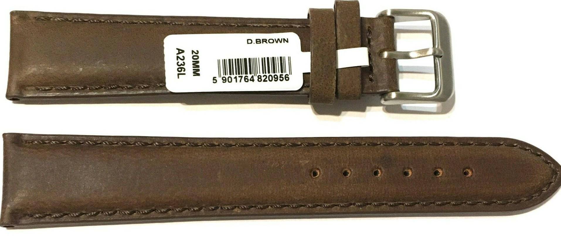 PASEK CHERMOND 18 MM A236L GŁADKI ciemnobrązowy pasek, brązowe przeszycie