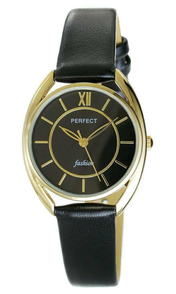 PERFECT DAMSKI L204-8 ZŁOTA KOPERTA, CZARNA TARCZA, CZARNY PASEK