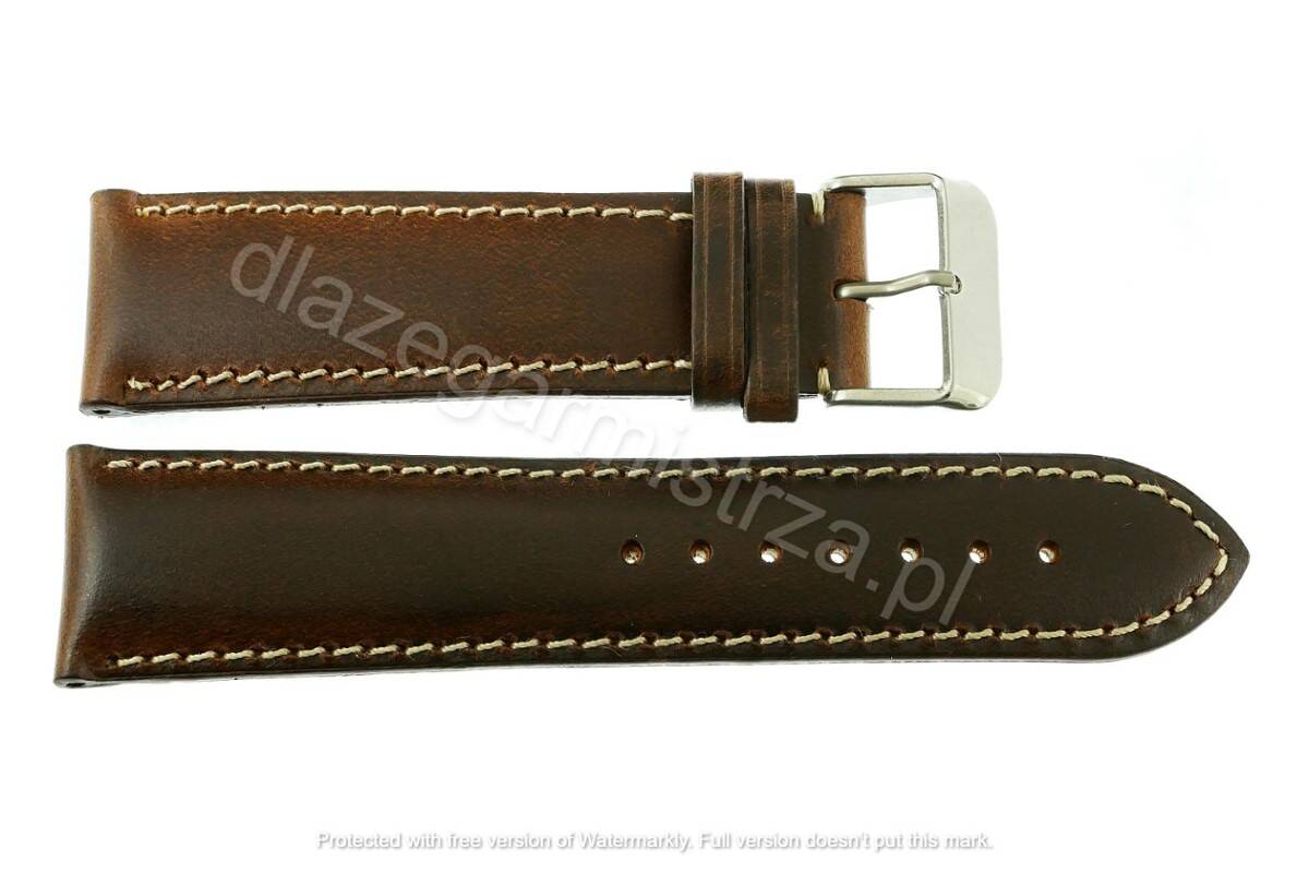 PASEK CHERMOND 24 MM A216 GŁADKI ciemnobrązowy pasek, białe przeszycie