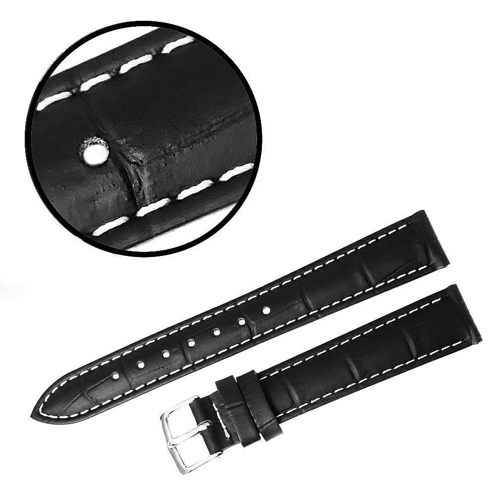 PASEK REDA 16mm KROKODYL czarny pasek, białe przeszycie