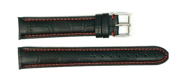 PASEK CHERMOND 12 MM A110 KROKODYL czarny pasek, czerwone przeszycie