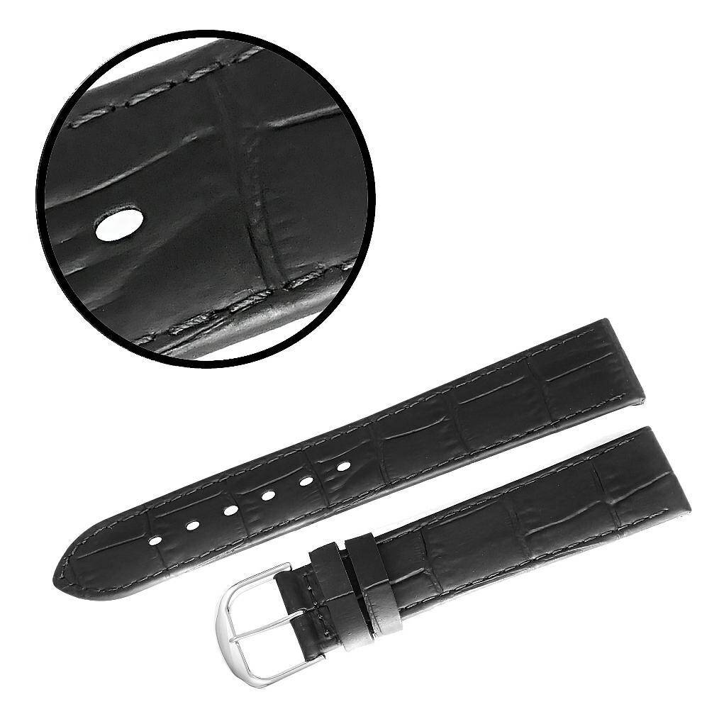 PASEK REDA 18mm KROKODYL czarny pasek, czarne przeszycie, matowy