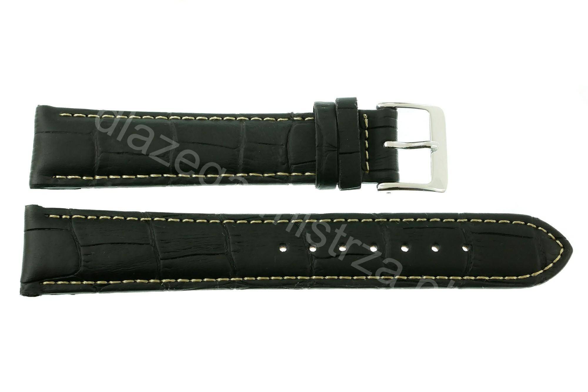 PASEK CHERMOND 18 MM XL A160L KROKODYL czarny pasek, białe przeszycie