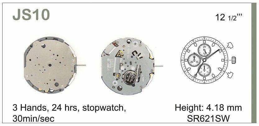 MECHANIZM MIYOTA JS10 Mvt. Miyota JS10 12 1/2``` SC 3EYE CHR 30MIN 24H Quartz (364 | SR621SW)