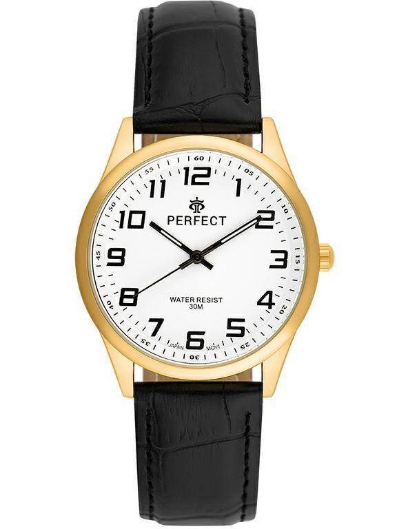 ZEGAREK PERFECT MĘSKI C405L-07 ZŁOTA KOPERTA, BIAŁA TARCZA, CZARNY PASEK