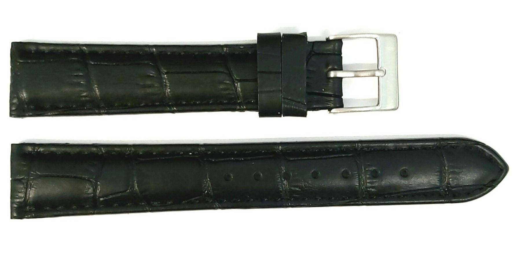 PASEK CHERMOND 18 MM B022 KROKODYL czarny pasek, czarne przeszycie