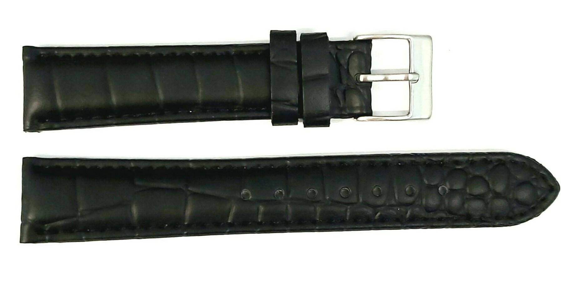 PASEK CHERMOND 18 MM B014 KROKODYL czarny pasek, czarne przeszycie