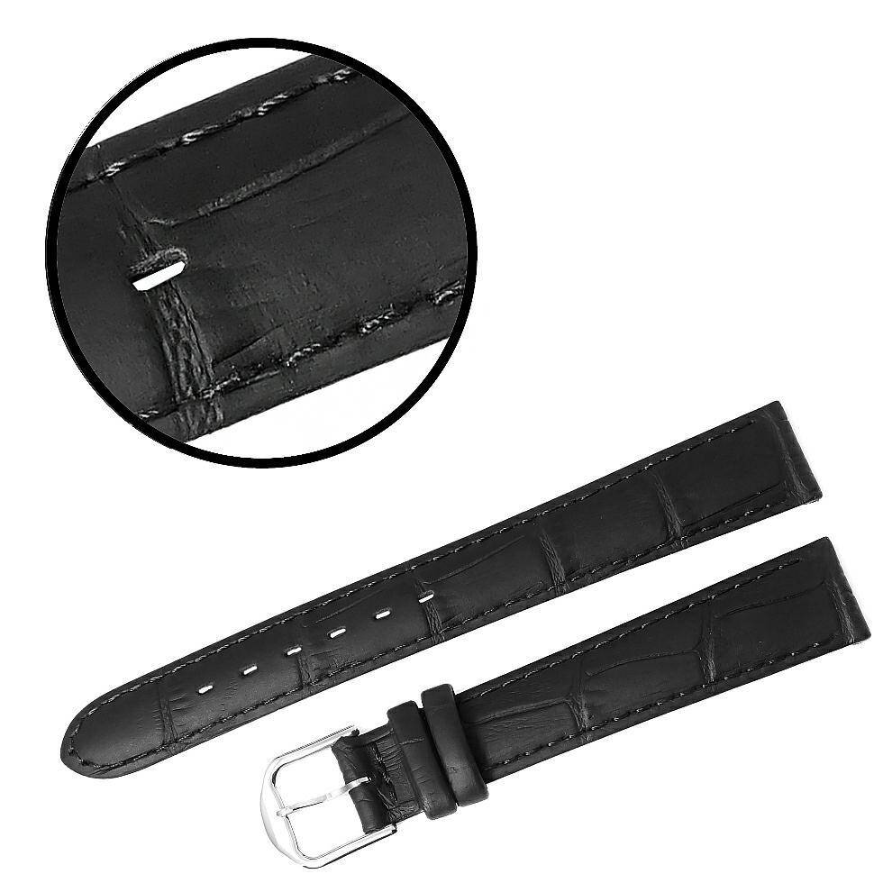 PASEK REDA 18mm KROKODYL czarny pasek, czarne przeszycie