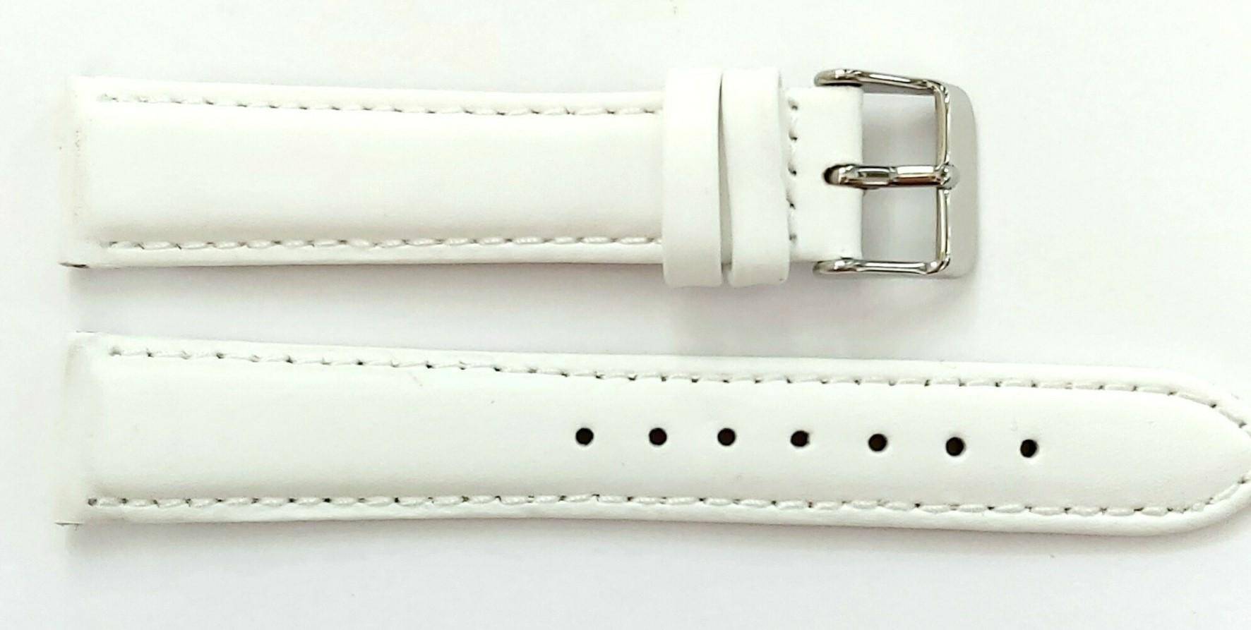 PASEK CHERMOND 18 MM A174 GŁADKI biały pasek, białe przeszycie, srebrna sprzączka