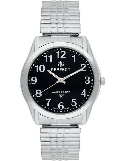 ZEGAREK PERFECT STRECZ X410 SREBRNA KOPERTA, CZARNA TARCZA, SREBRNA BRANSOLETA