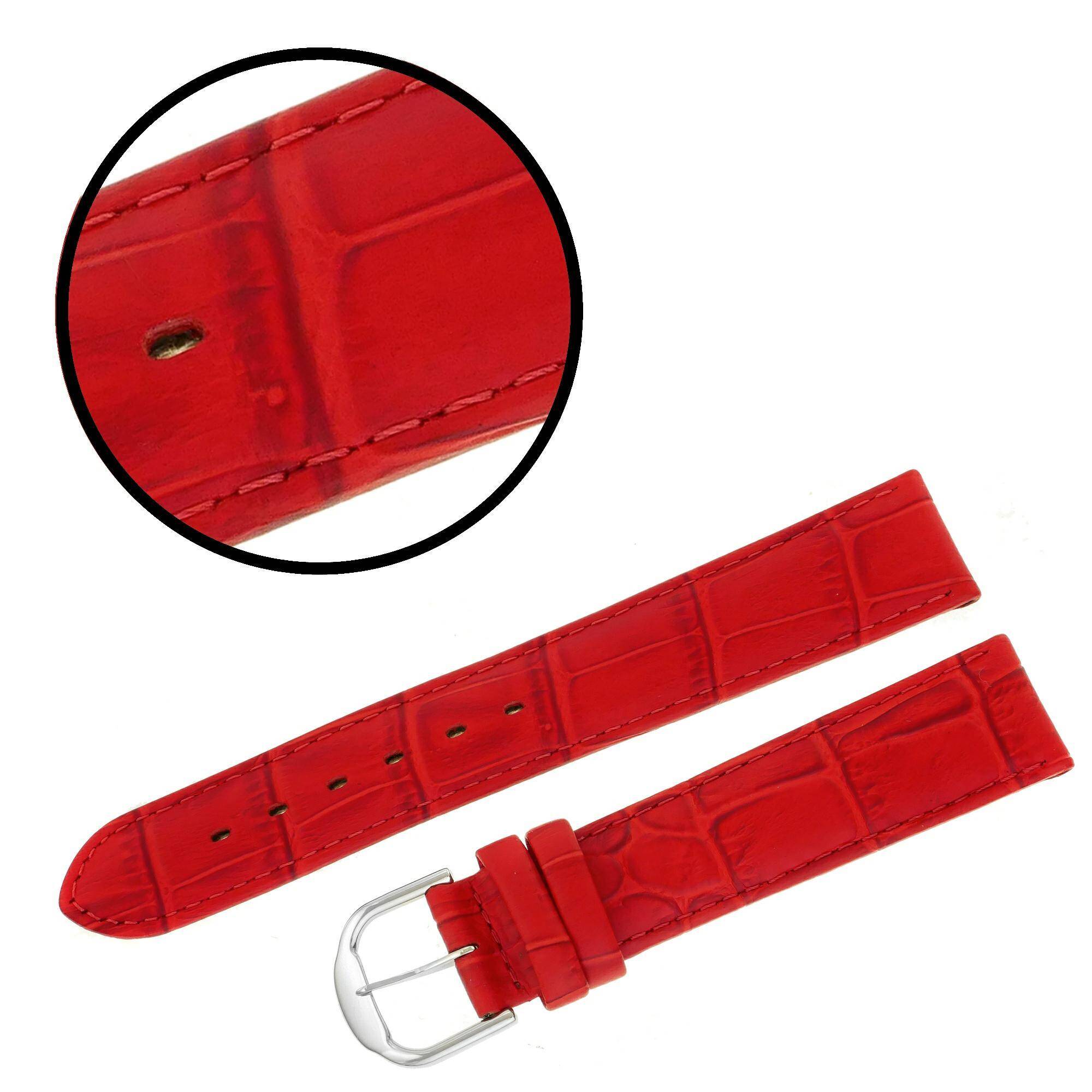 PASEK REDA 18mm KROKODYL czerwony pasek, czerwone przeszycie, matowy