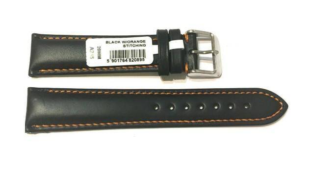 PASEK CHERMOND 22 MM A235 czarny pasek, pomarańczowe przeszycie