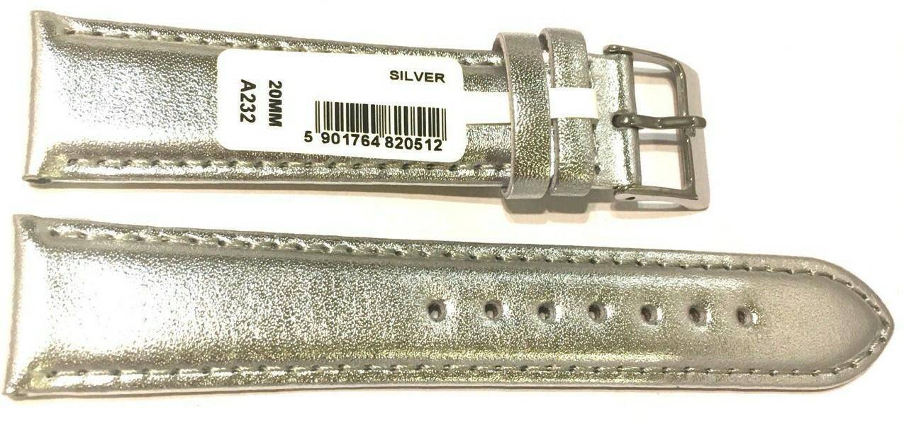PASEK CHERMOND 22 MM A232 srebrny pasek, srebrne przeszycie