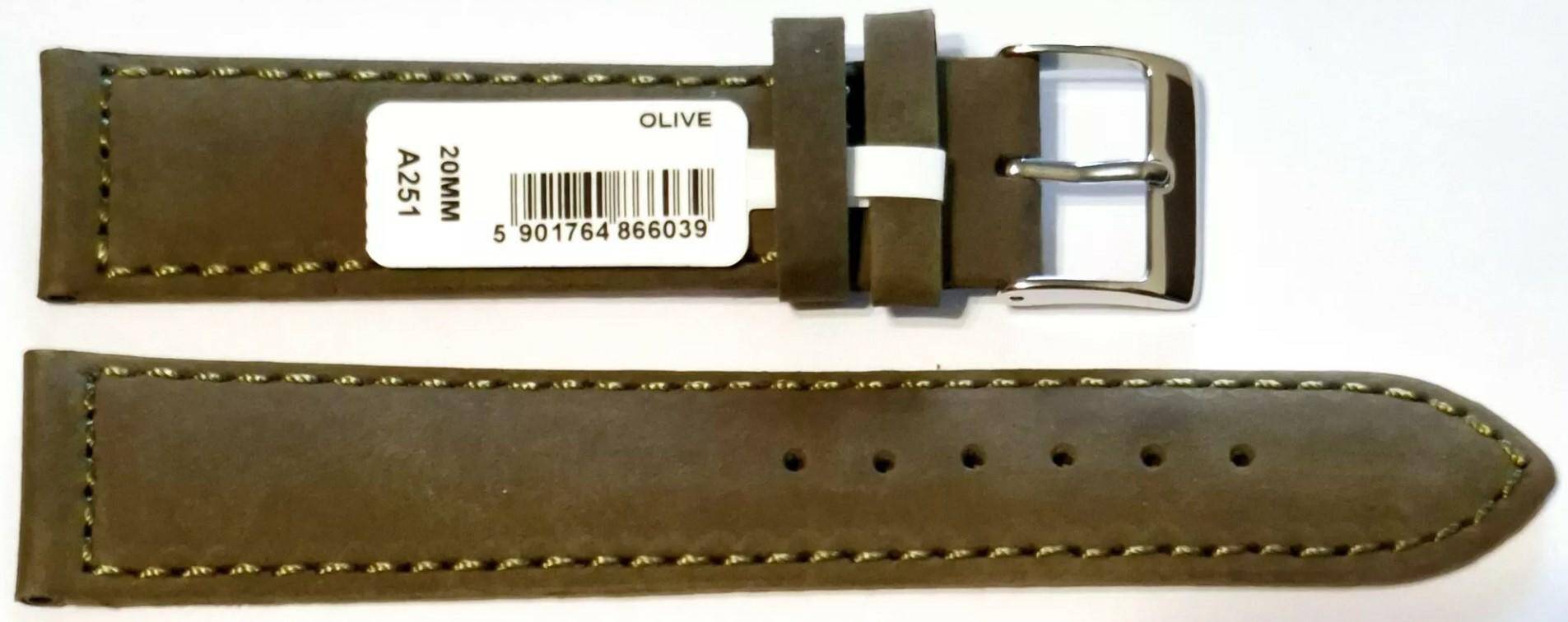 PASEK CHERMOND 20 MM A251 GŁADKI oliwkowy pasek, oliwkowe przeszycie
