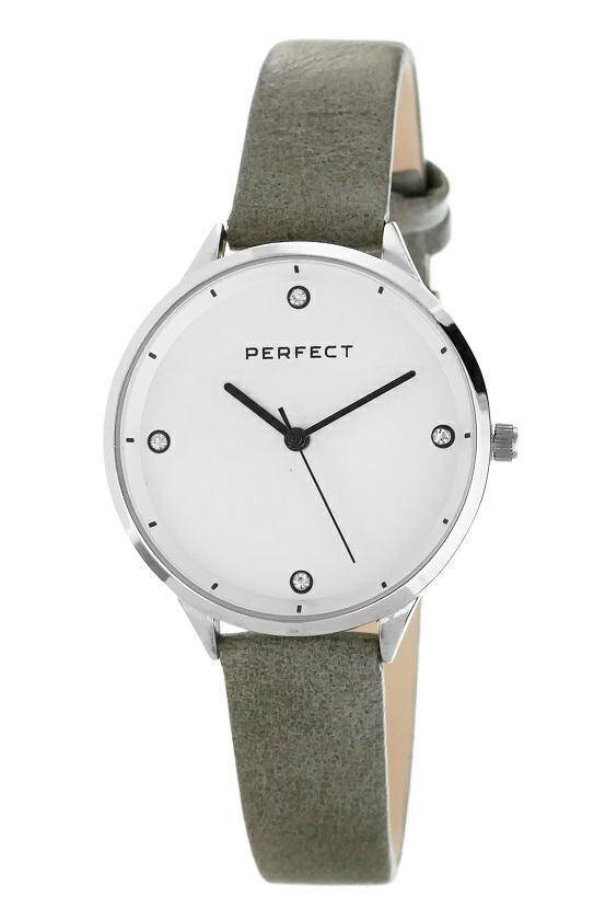 ZEGAREK PERFECT PASEK E370-01 SZARY PASEK, SREBRNA KOPERTA, BIAŁA TARCZA