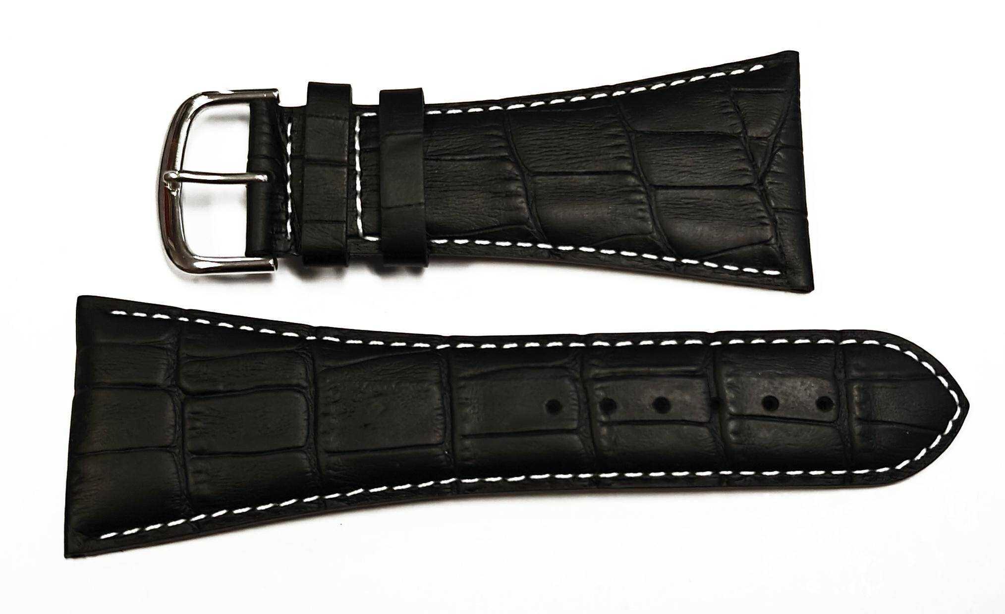 PASEK REDA 36mm KROKODYL czarny pasek, białe przeszycie