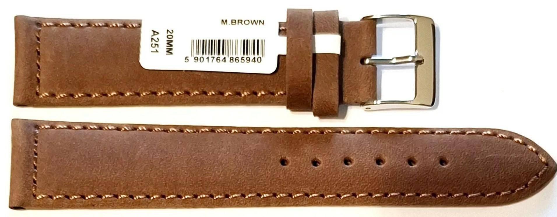 PASEK CHERMOND 20 MM A251 GŁADKI ciemnobrązowy pasek, brązowe przeszycie